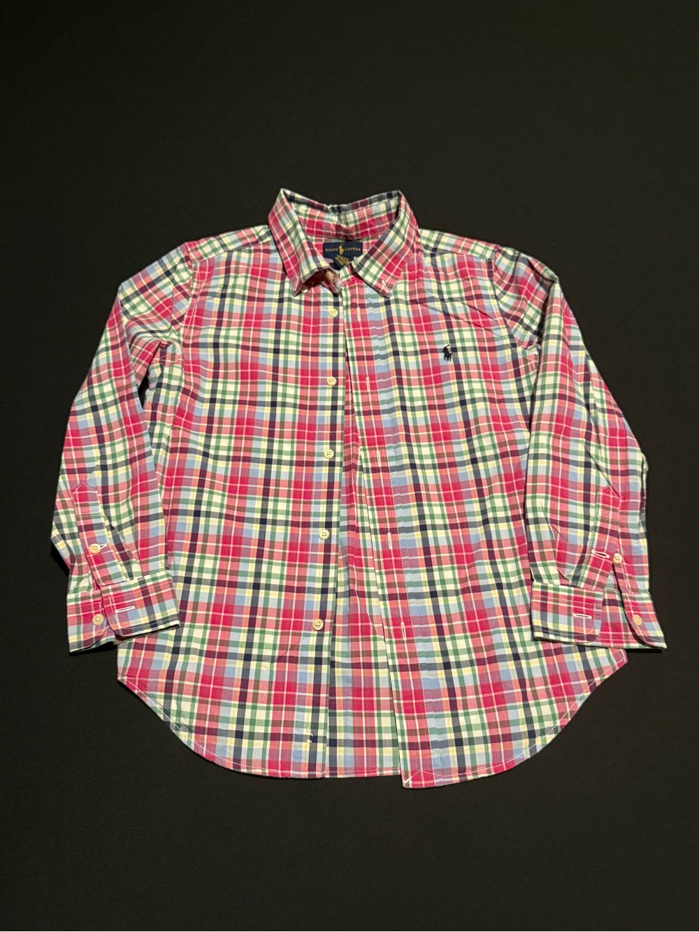 Ralph Lauren Pink, Green & Blue Plaid Cotton Button-Up Shirt Kids size 7